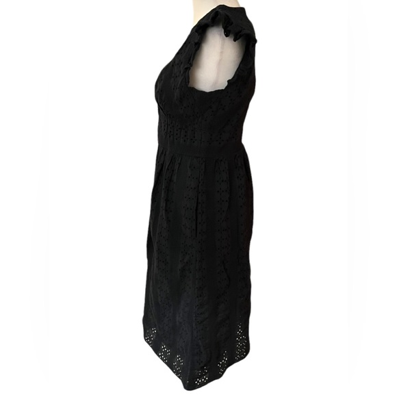 J. Crew Midi Dress with Ruffle Sleeves and Front Buttons in Black Eyelet, Sz 6 - Picture 5 of 9